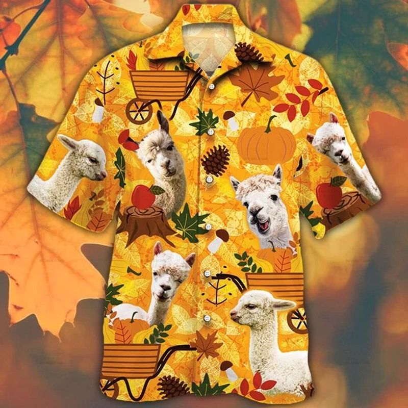 Alpaca Lovers Orange Nature Autumn Hawaiian Shirt