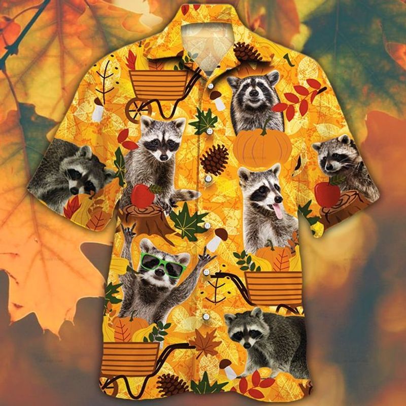 Raccoon Lovers Orange Nature Autumn Hawaiian Shirt