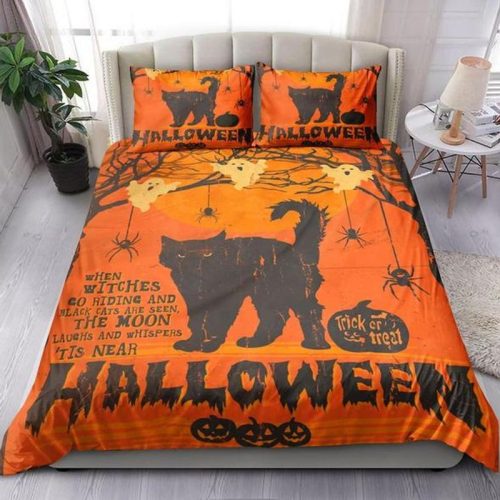 Black Cat Halloween Trick Or Treat Bedding Set