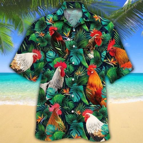 Rooster Lovers Tropical Leaves Hawaiian Shirt