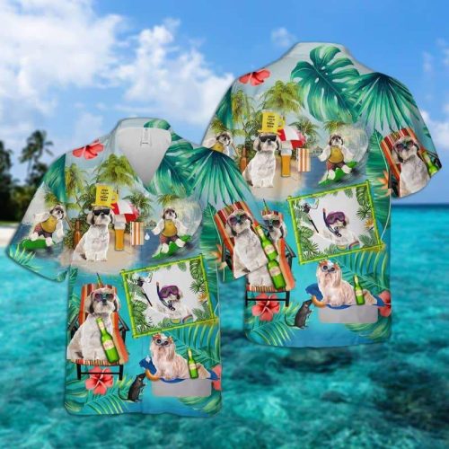Shih Tzu Short Sleeve Button Surfing Hawaiian Shirt