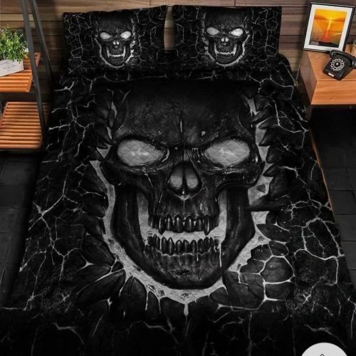 Black Skull Fire Quilt Bedding Set
