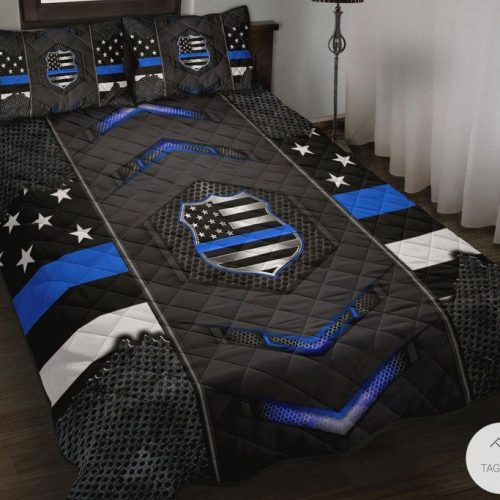Back The Blue Us Flag Quilt Bedding Set