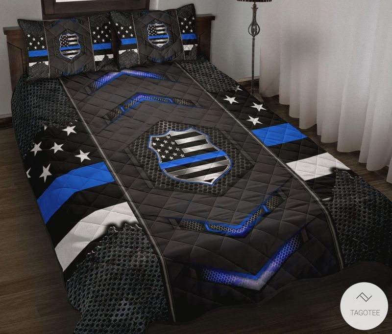Back The Blue Us Flag Quilt Bedding Set