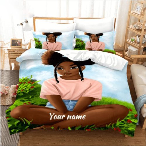 Black Girl Custom Name Bedding Set
