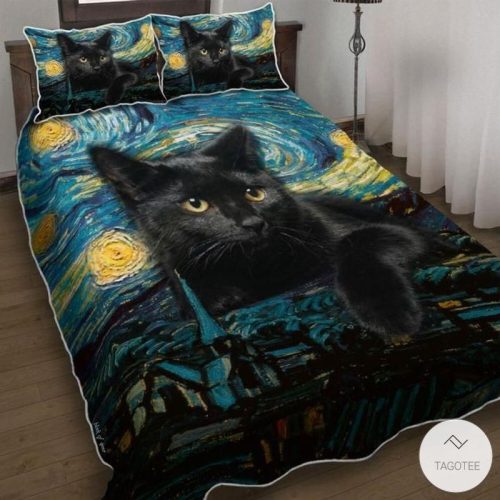 Black Cat Starry Night Bedding Set