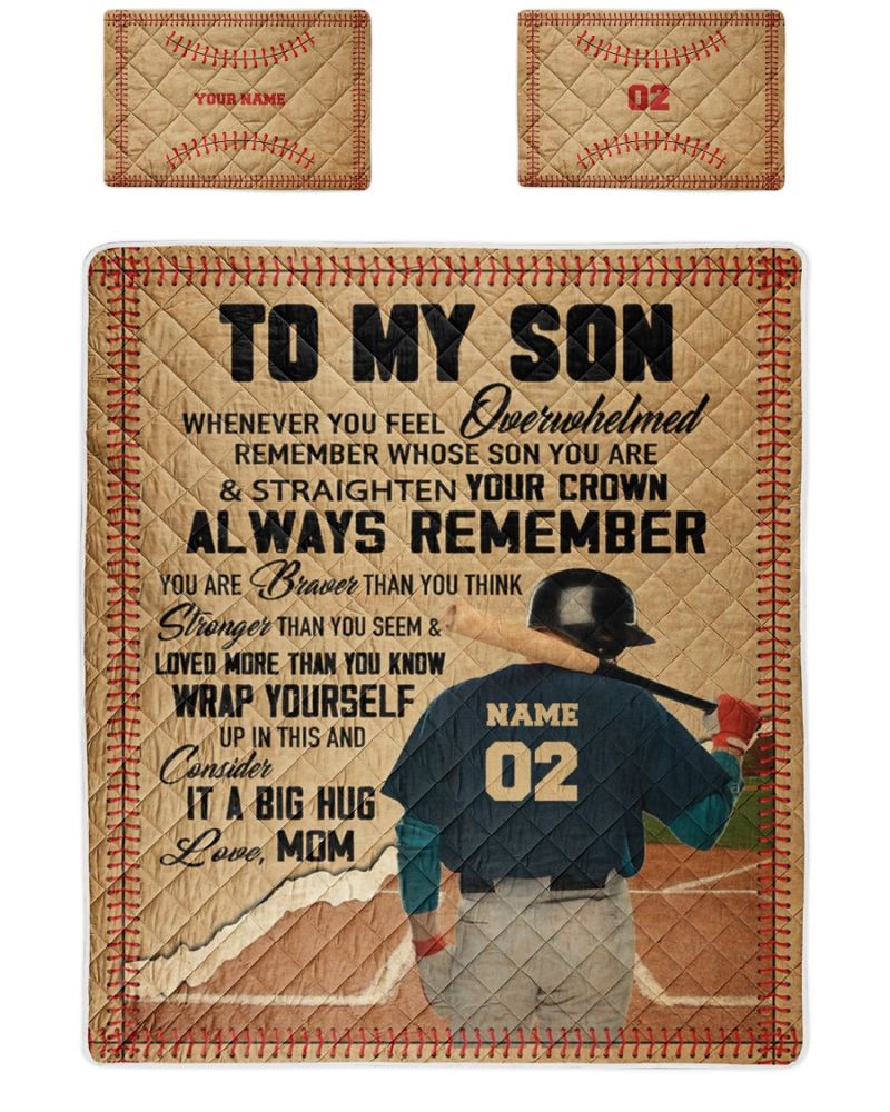 Baseball To My Son Whenever You Feel Overwhelmed It A Big Hug Mom Quilt Bedding Set