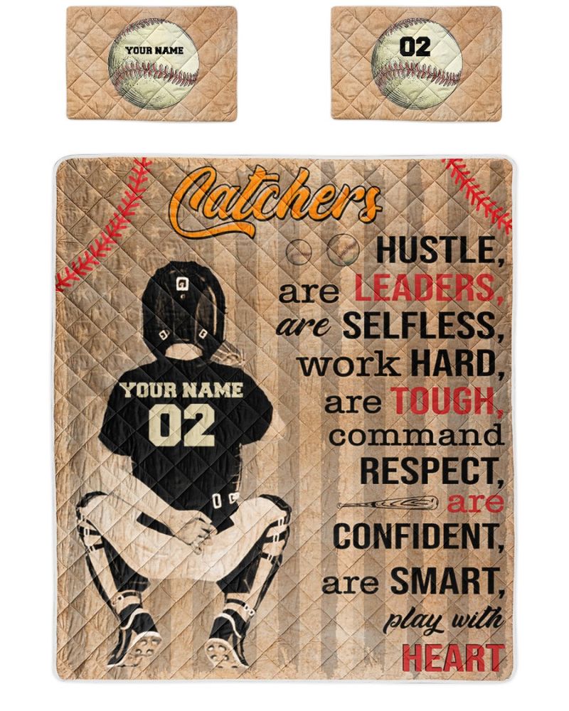 Personalized Baseball Catchers Hustle Are Leaders Are Selfless Quilt Bedding Set