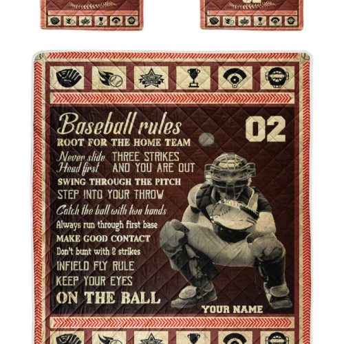 Personalized Baseball Rules Root For The Home Team Quilt Bedding Set