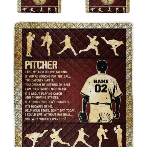 Personalized Baseball Pitcher Quilt Bedding Set