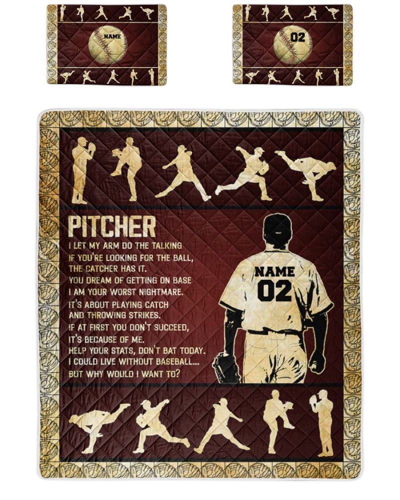 Personalized Baseball Pitcher Quilt Bedding Set