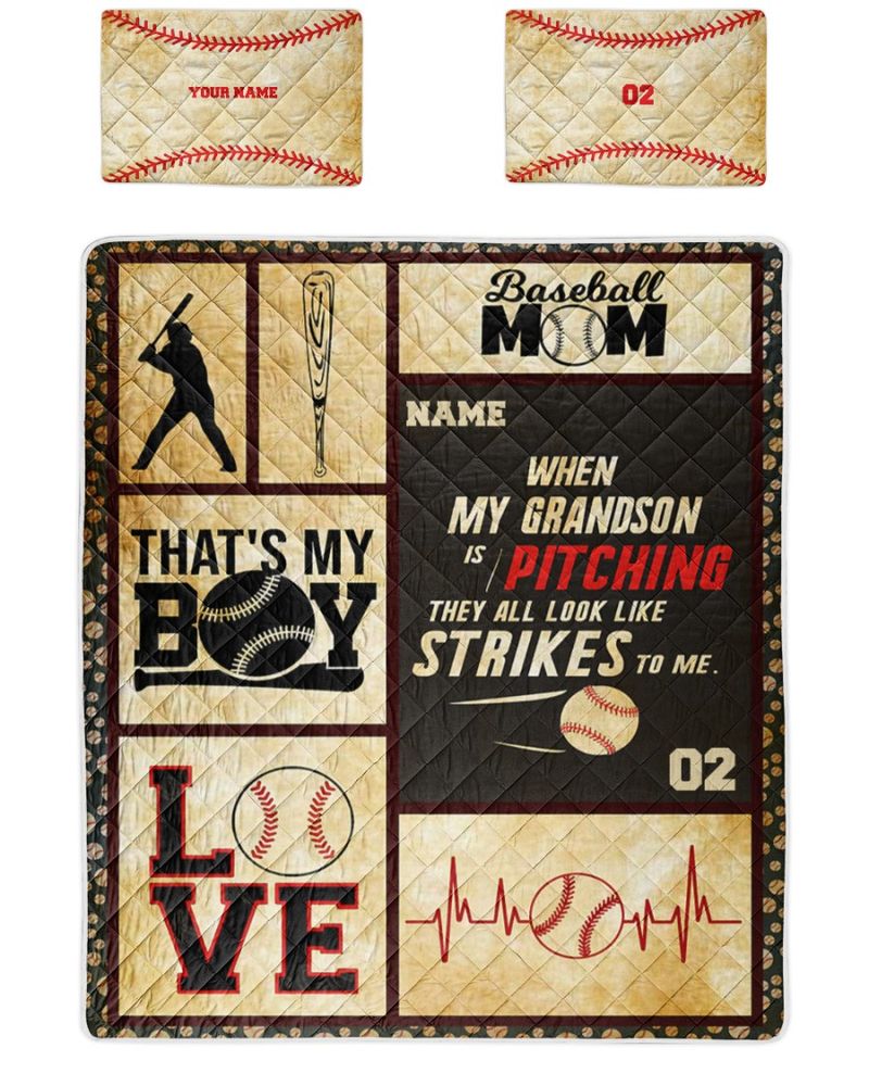 Personalized Baseball Thats My Boy Quilt Bedding Set
