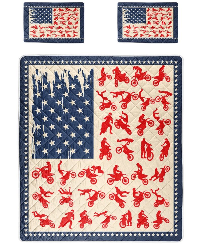 Love Dirt Bikes Us Flag Quilt Bedding Set Love Dirt Bikes Us Flag Quilt Bedding Set