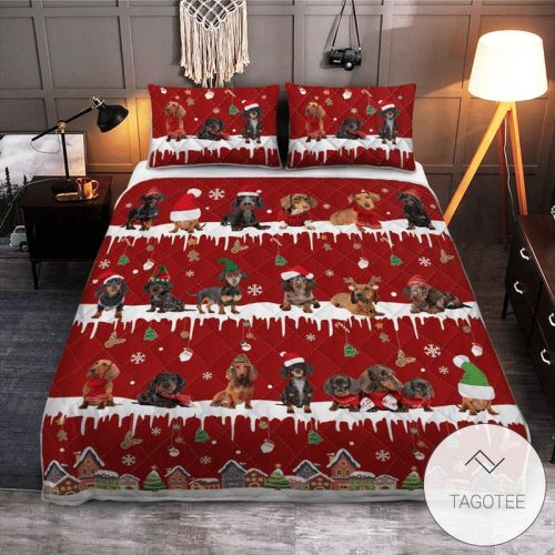 Doxie Dogs Merry Christmas Quilt Bedding Set