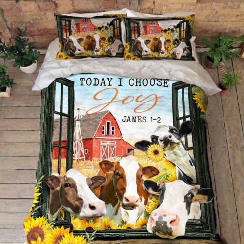 Cattle Today I Choose Joy Quilt Bedding Set