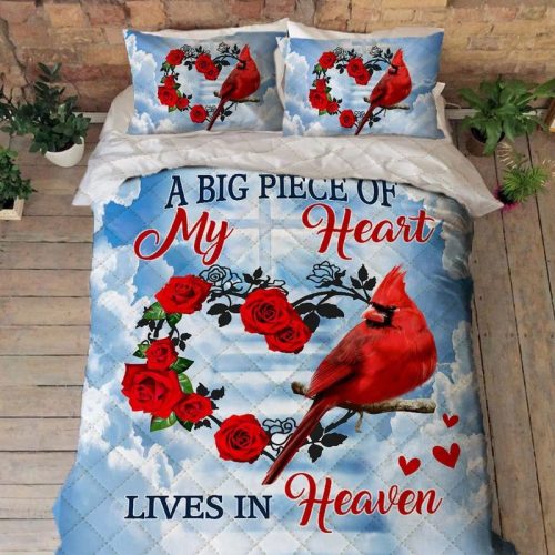 A Big Piece Of My Heart Lives In Heaven Cardinal Quilt Bedding Set