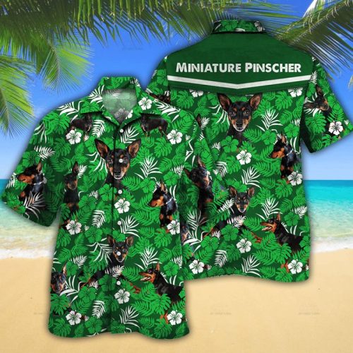 Miniature Pinscher Dog Lovers Green Floral Pattern Hawaiian Shirt