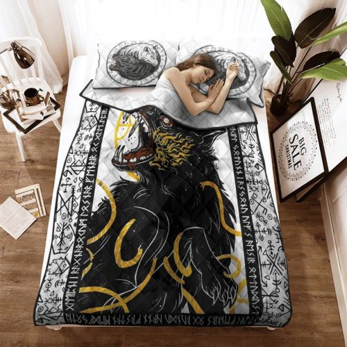 Black Wolf Fenrir Viking Quilt Bedding Set