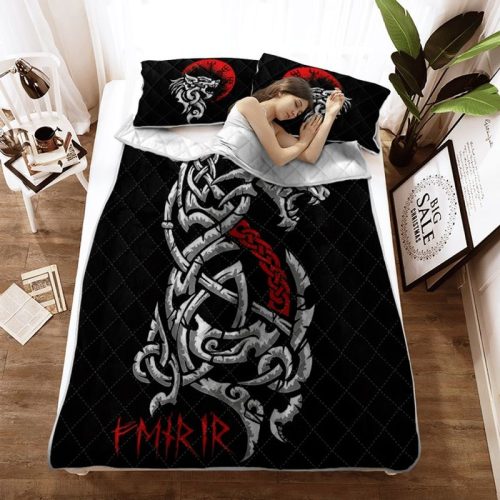 Dragon Fenrir Viking Black Quilt Bedding Set