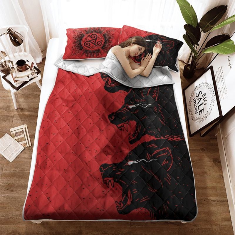 Fenrir Viking Wolves Red Quilt Bedding Set