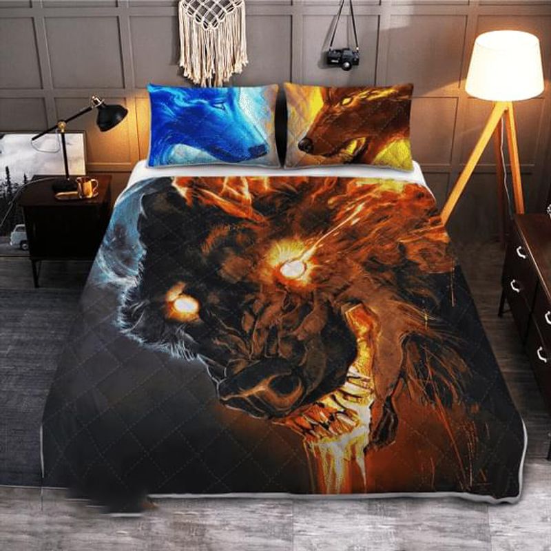 Wolf Fire And Ice Quilt Bedding Set