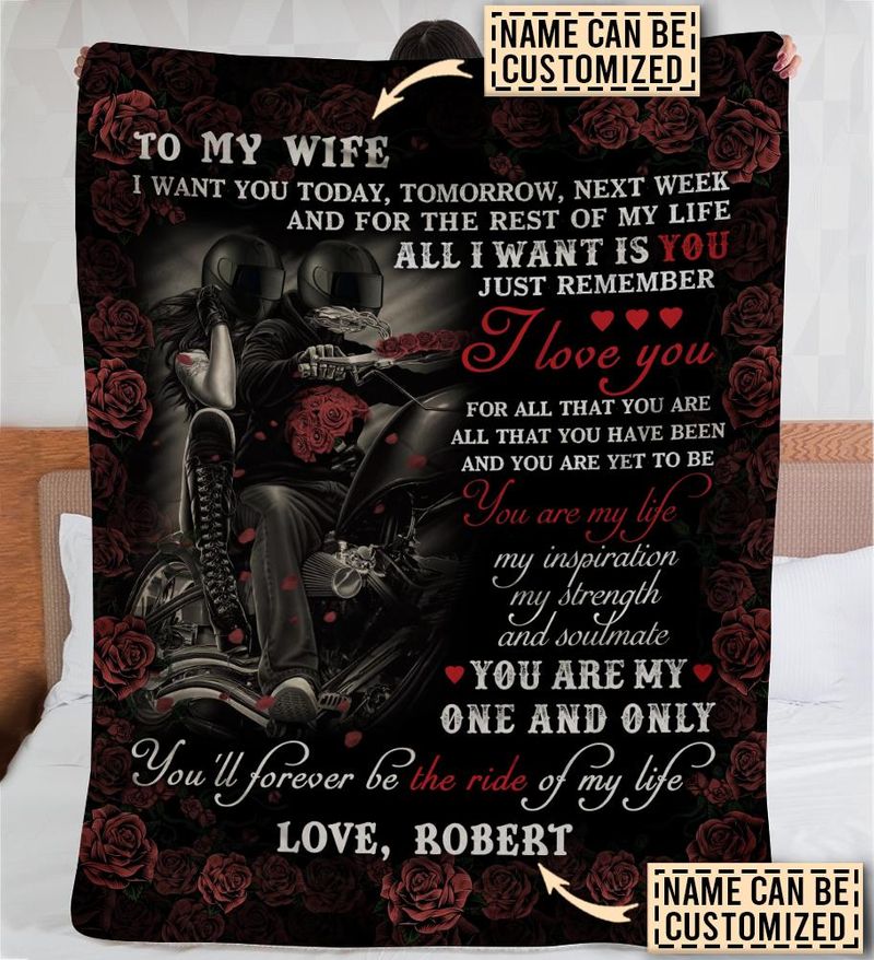 Personalized Motorcycling To My Wife I Want You Today Tomorrow Next Week Fleece Blanket