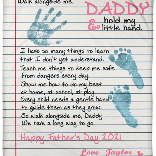 Personalized Walk Alongside Me Daddy And Hold My Little Hand Fleece Blanket