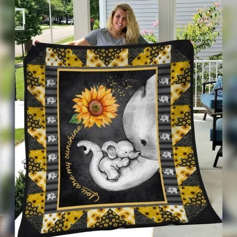 Elephant Sunflower Mom You Are My Sunshine Fleece Blanket