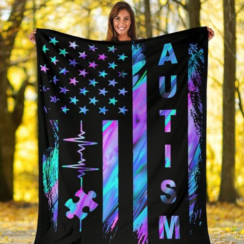 Autism Awareness American Flag Fleece Blanket