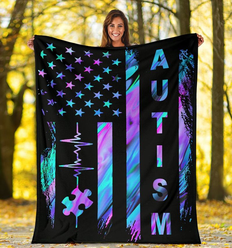 Autism Awareness American Flag Fleece Blanket