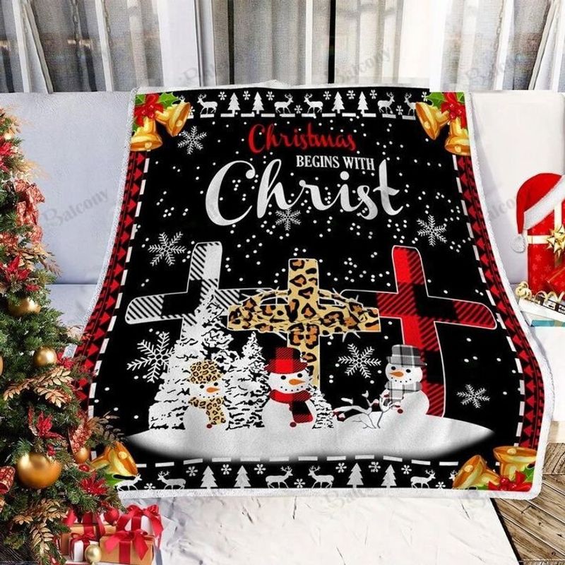 Christmas Begins With Christ Snowman Cross Blanket
