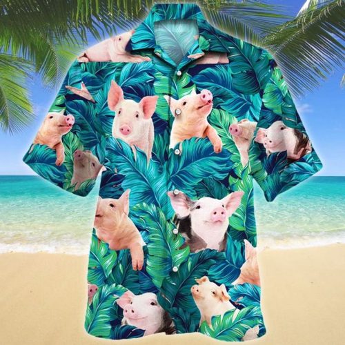 Pig Tropical Leaves Hawaiian Shirt