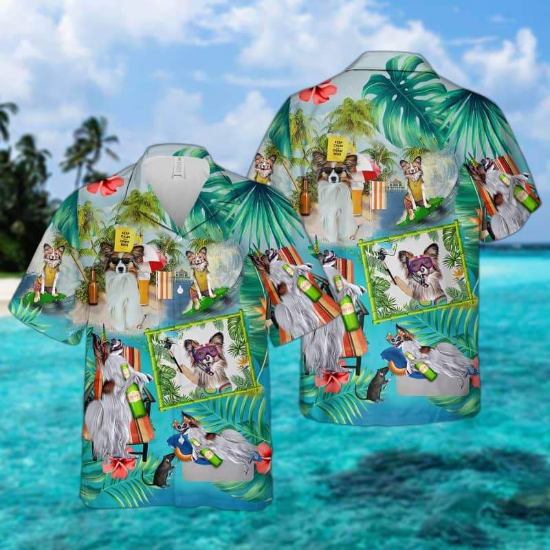 Papillon Dog Surfing Hawaiian Shirt