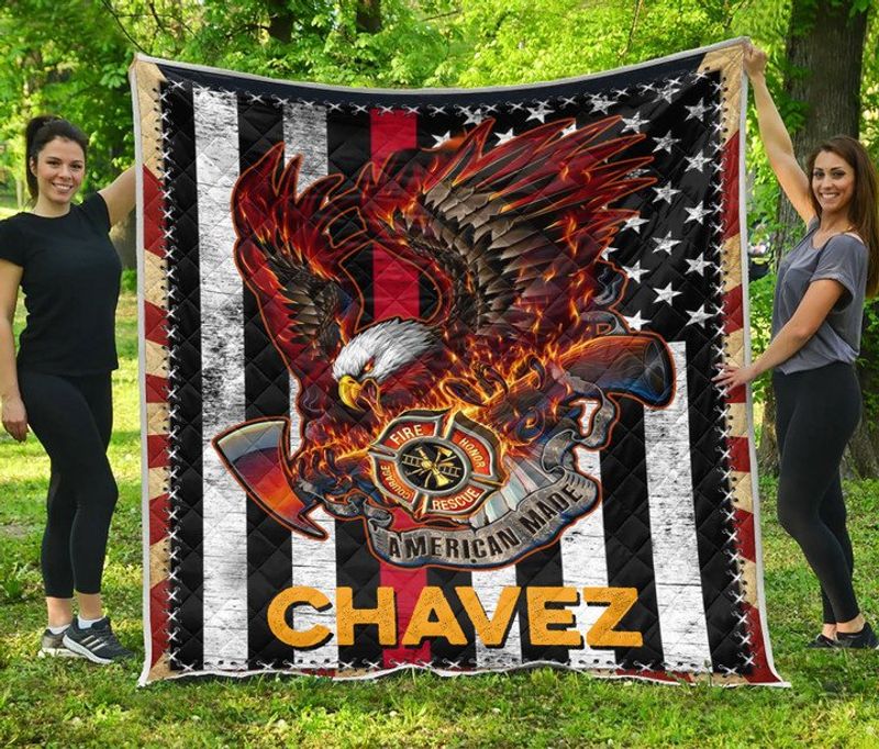 Personalized Firefighter Eagels Us Quilt