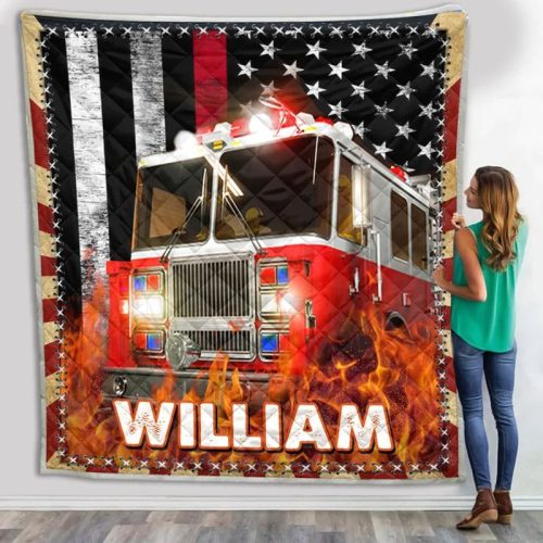 Personalized Firefighter Fire Truck Quilt