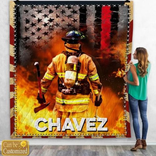 Personalized Firefighter Facing The Flame Us Flag Quilt