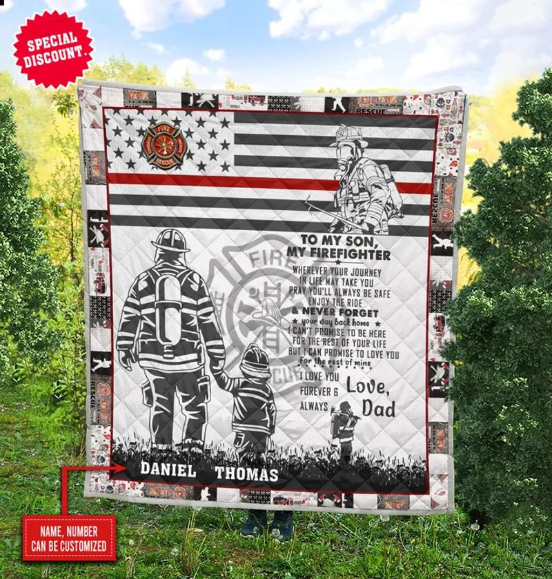 Personalized Firefighter Dad To My Son My Quilt