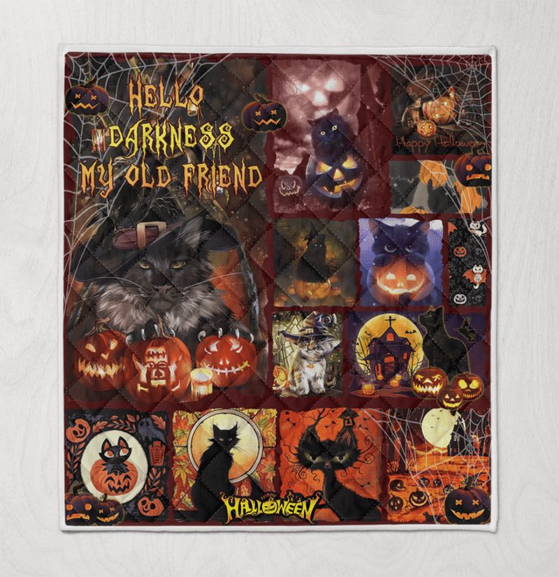 Black Cat Hello Darkness My Old Friend Halloween Quilt