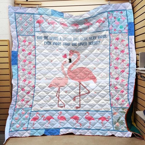 Blue Flamingo Mama And She Loved A Little Boy Very Very Much Quilt