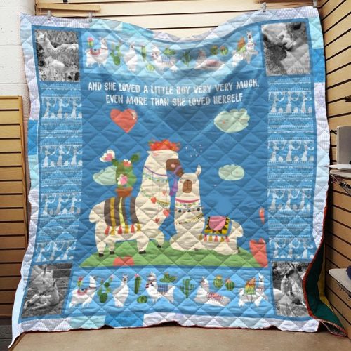 Blue Mama Llama And She Loved A Little Boy Very Very Much Quilt