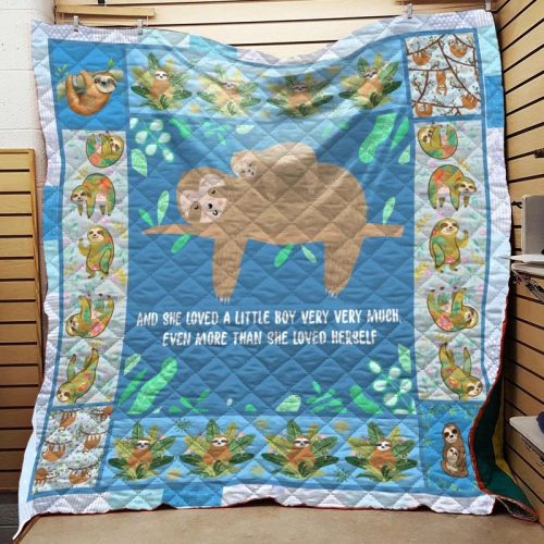 Blue Mama Sloth And She Loved A Little Boy Very Very Much Quilt