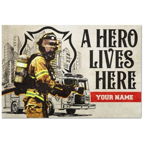 Personalized Firefighter A Hero Live Here Doormat