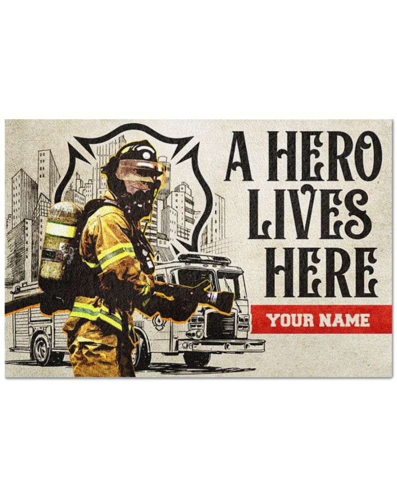 Personalized Firefighter A Hero Live Here Doormat