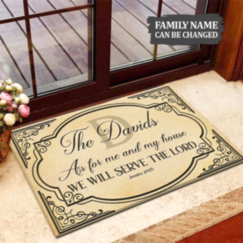 Personalized We Will Serve The Lord Vintage Monogram Doormat