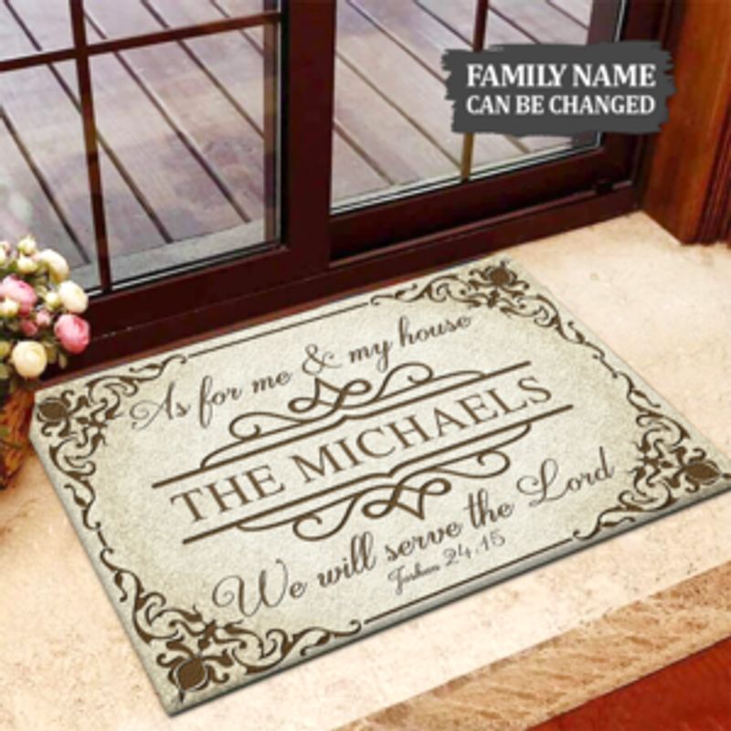 Personalized We Will Serve The Lord Ornate Border Doormat