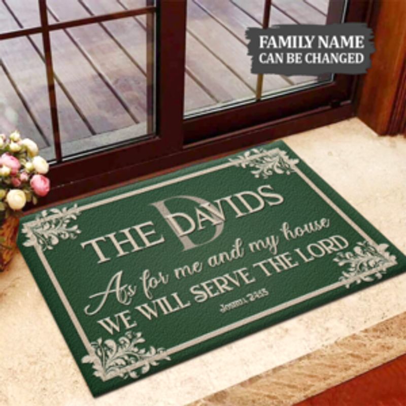 Personalized We Will Serve The Lord Corner Floral Doormat
