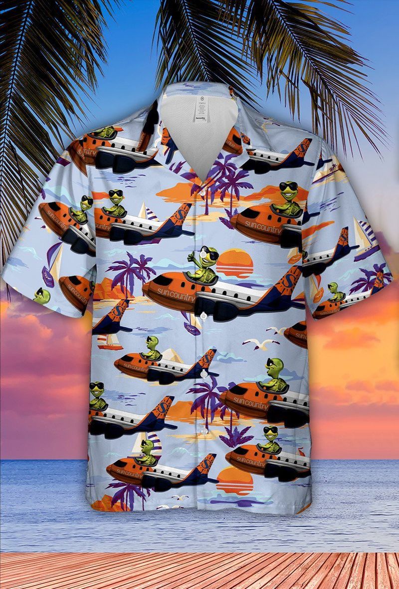 Turtle Driving Plane In Summer Sky Hawaiian Shirt