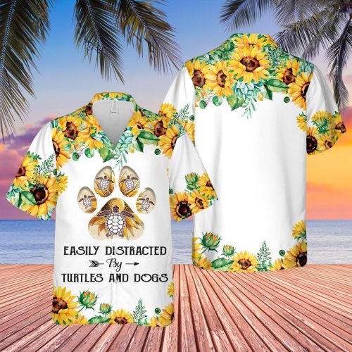 Dog And Turtle Easily Distracted Hawaiian Shirt