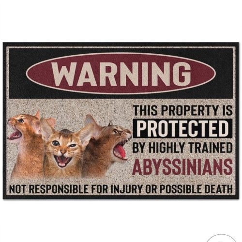 Warning This Property Is Protected By Highly Trained Abyssinians Doormat
