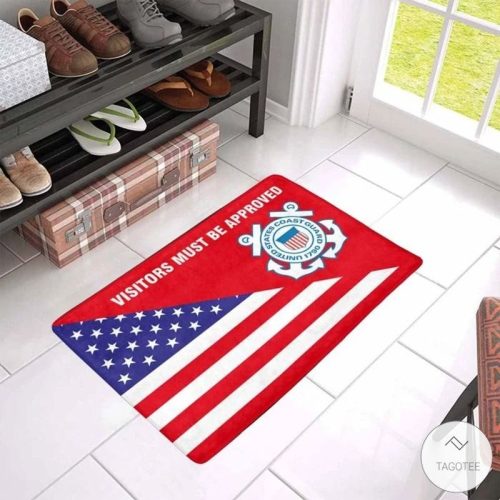 Us Flag And Us Coast Guard Logo Visitors Must Be Approved Doormat